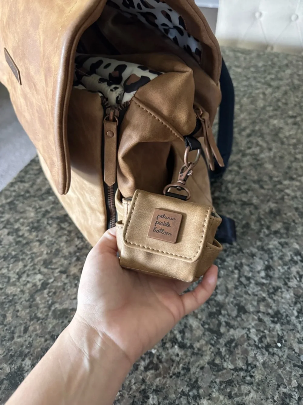 Petunia Pickle Bottom Tan Faux-Leather Convertible Backpack